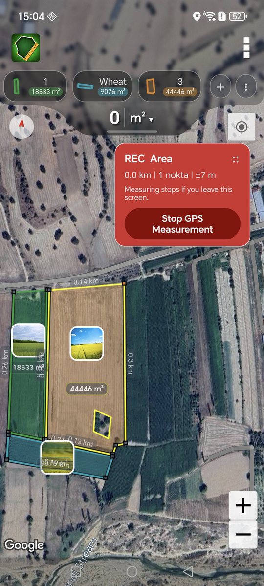 GPS measurement recording panel over satellite map